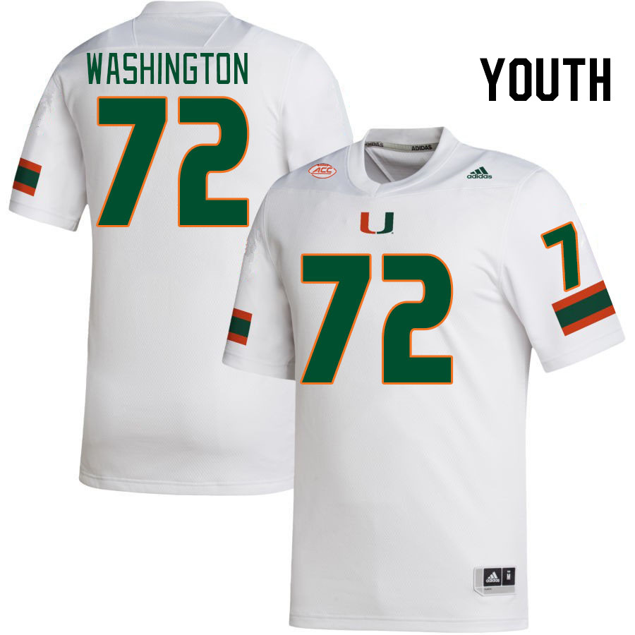 Youth #72 Chris Washington Miami Hurricanes College Football Jerseys Stitched-White - Click Image to Close